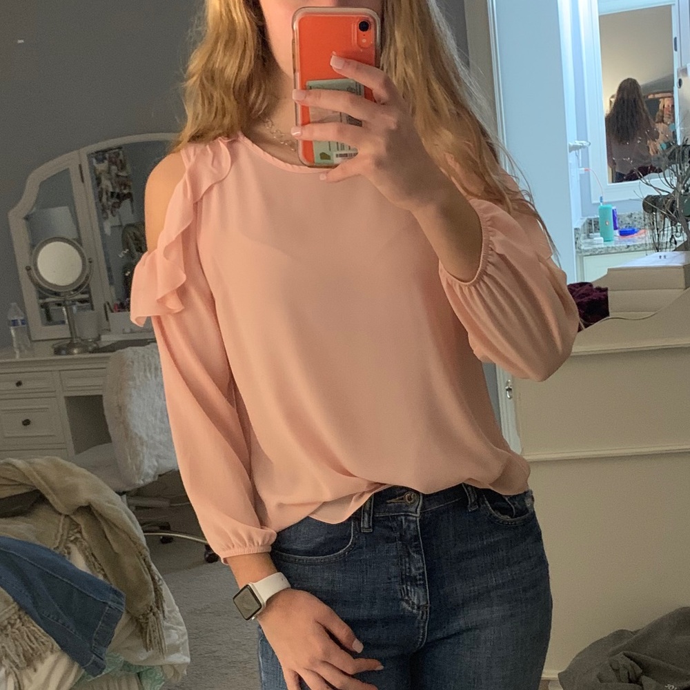 Light Pink Top with Ruffle Cut-Out Sleeves